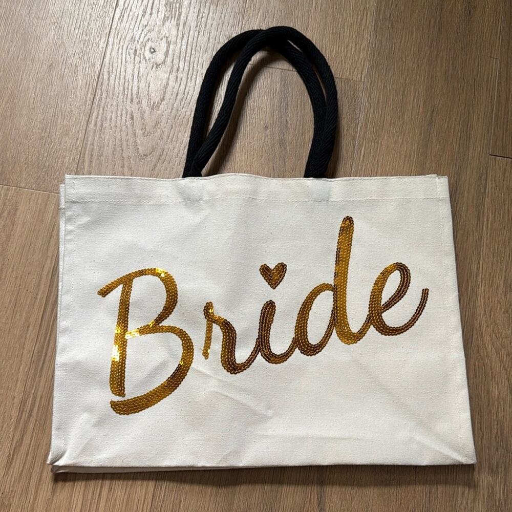 Gold and White Bride Canvas Tote Bag